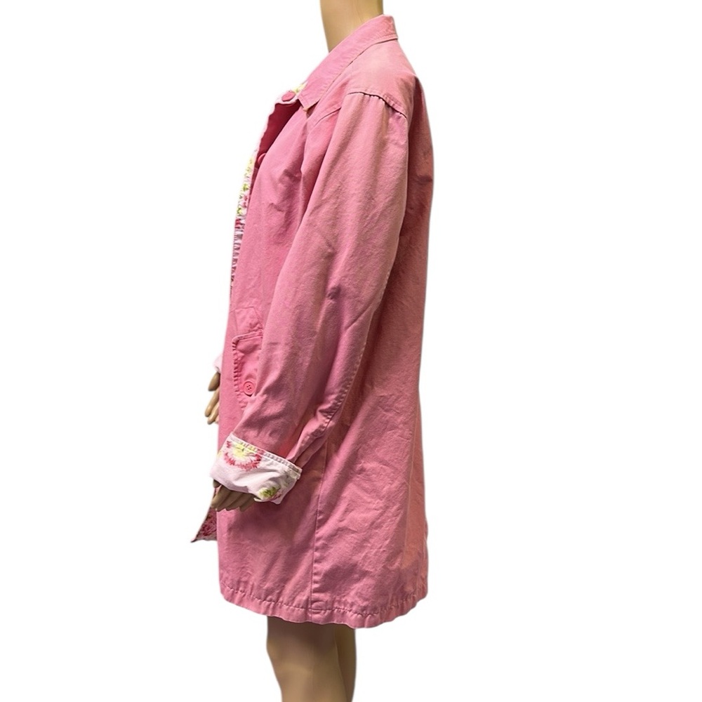 Vintage Pink Floral Reversible Button Flap Pockets Collared Jacket Coat Size XL - Picture 9 of 16